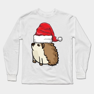 Santa Hat-Wearing Cute Hedgehog Funny Christmas Holiday Long Sleeve T-Shirt